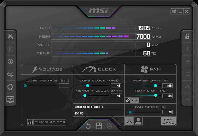 MSI Afterburner temp and fan monitor